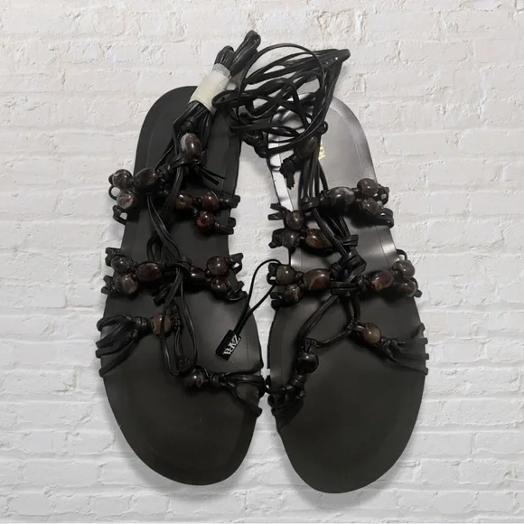 Zara Beaded Lace Up Leather Gladiator Sandals - Picture 3 of 5